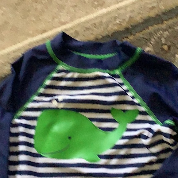 Swim top with whale Navy blue and white striped green whale 🐳 24 month. - Picture 2 of 6